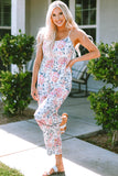 White Floral Spaghetti Straps Wide Leg Jumpsuit