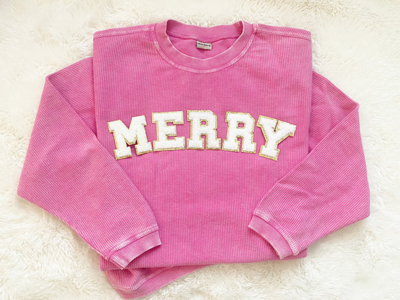 Chicka-d Bubblegum  Merry Chenille Letter Glitter Patch Tee/Sweatshirt