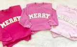 Light Pink Merry Chenille Letter Glitter Patch Tee/Sweatshirt