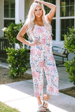 White Floral Spaghetti Straps Wide Leg Jumpsuit