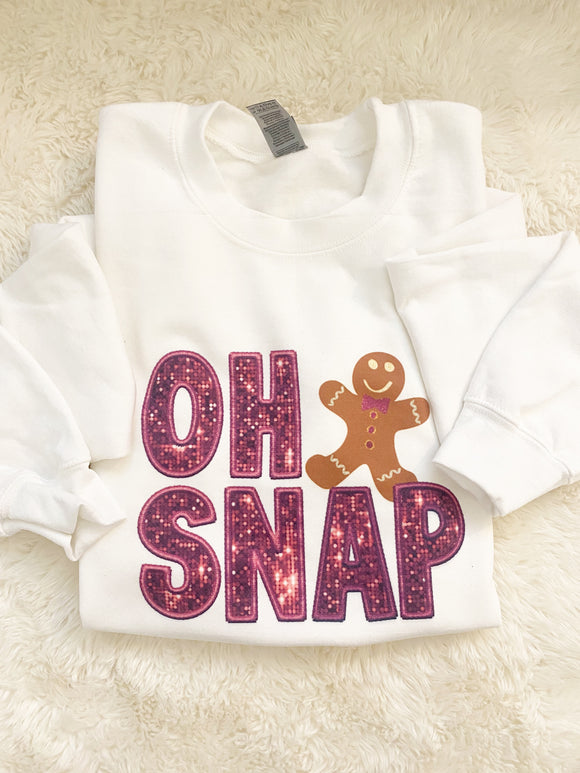 Oh Snap Gingerbread Man Christmas Faux Sequin Embroidery Sweatshirt