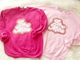 Be Mine Chenille Glitter Patch Sweatshirt in pink