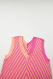 Strawberry Pink Contrast Chevron Knit V Neck Sweater Vest