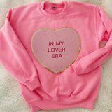YOUTH Valentines 4 designs Chenille Glitter Patch Sweatshirt in safety pink
