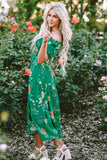 Green Floral Print Bubble Sleeve Smocked Tiered Midi Dress