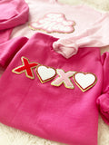 XOXO Chenille Glitter Patch Sweatshirt in pink