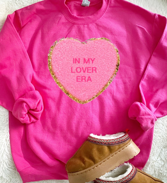 In My Lover Era Conversation Heart Chenille Glitter Patch Sweatshirt