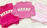 Dark Pink Merry Chenille Letter Glitter Patch Tee/Sweatshirt