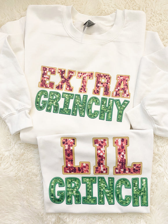 Extra Grinchy Christmas Faux Sequin Embroidery Sweatshirt