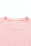 Pink Dotty Mesh Ruffle Sleeve Ribbed Knit Top