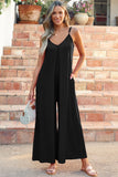 Black Adjustable Knotted Spaghetti Straps Wide Leg Jumpsuit