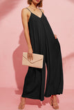 Black Adjustable Knotted Spaghetti Straps Wide Leg Jumpsuit