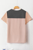 Black Rib Textured Colorblock T Shirt