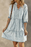 Dusk Blue Acid Wash Retro Half Sleeve Flared Denim Dress