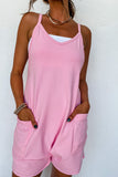 Pink Sleeveless Pocketed V Neck Jersey Romper