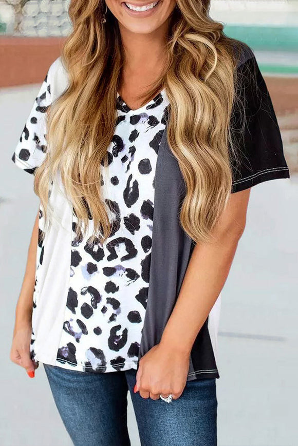 Color Block Animal Print Top