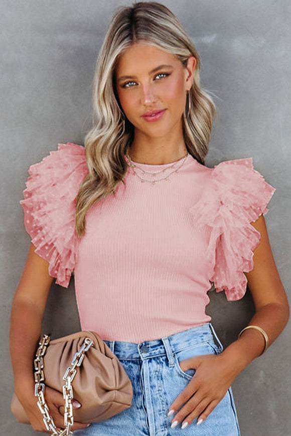 Dotty Ruffled Ribbed Top