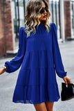 Tied Ruffle Collar Puff Sleeve Mini Dress