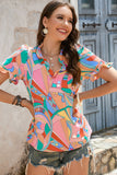 Multicolored Frill Trim V-Neck Flounce Sleeve Blouse